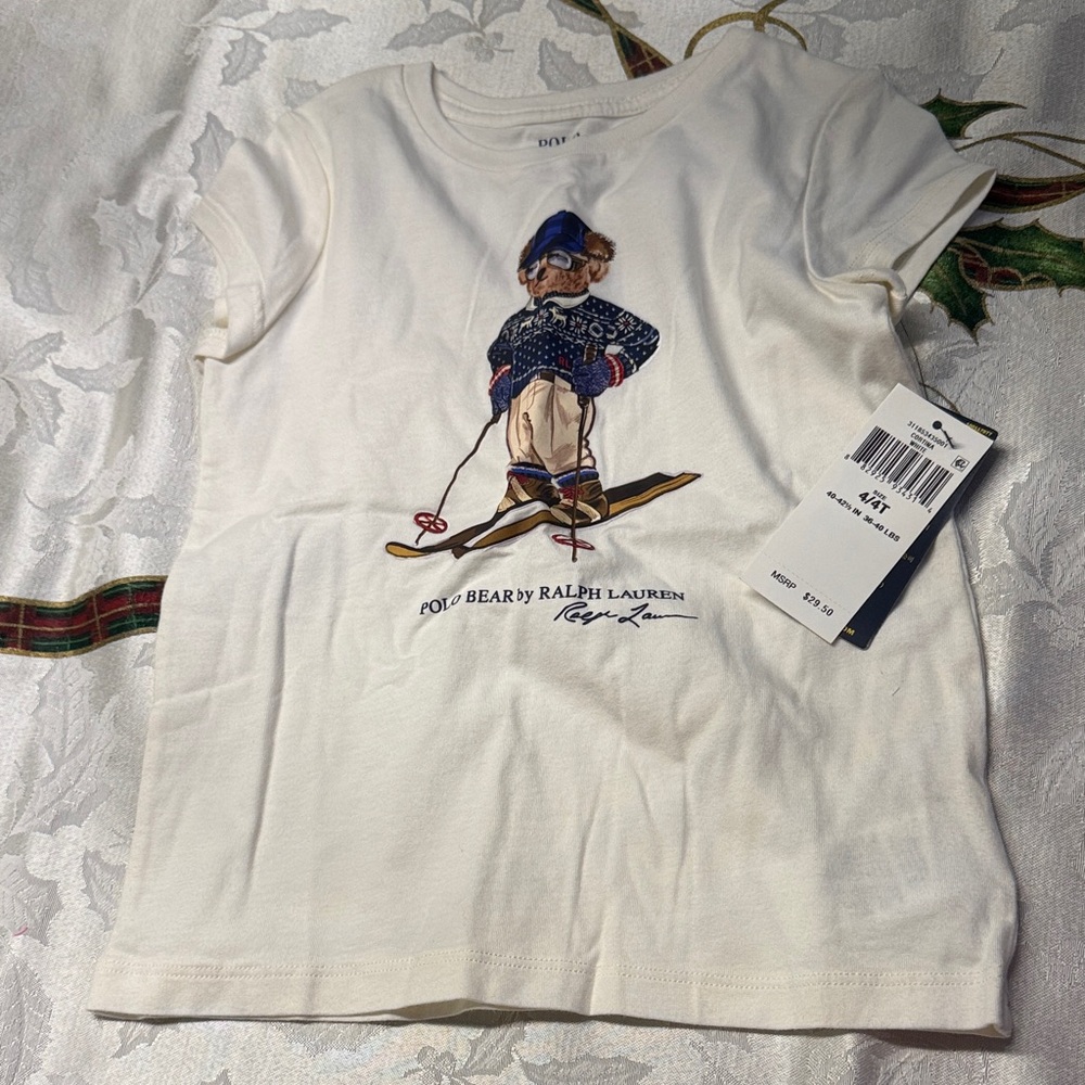 Ralph Lauren Ivory Kids Polo Bear Ski Graphic Tee